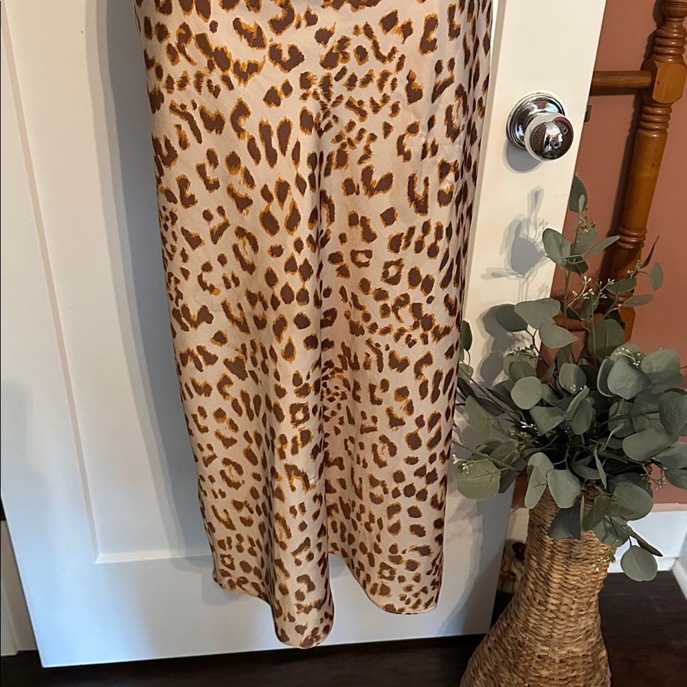 Free People Normani Bias Leopard Print Midi 0 polyester high waist zipper Skirt - Picture 5 of 16